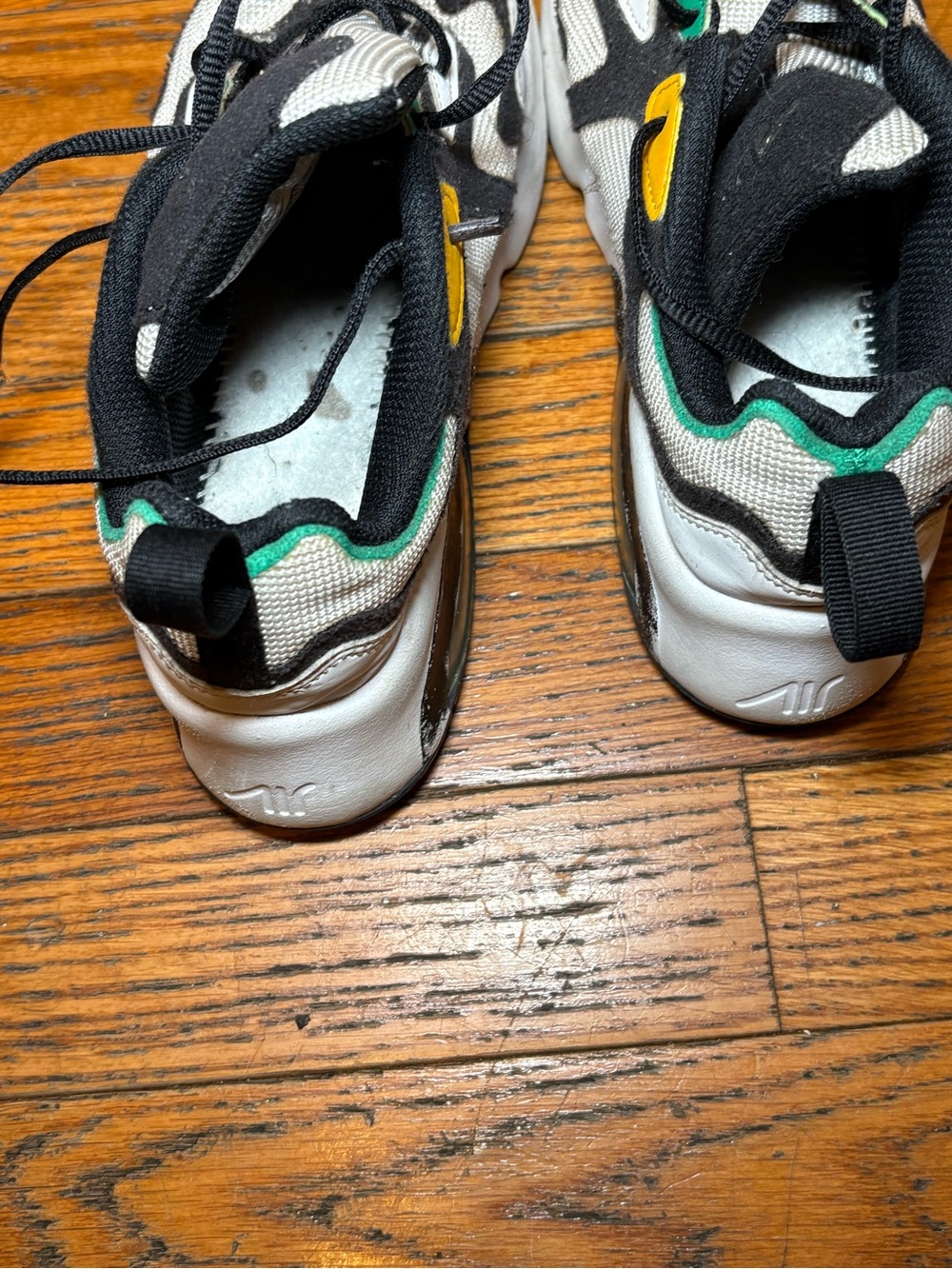 Nike Kids White, Black, Green, and Yellow Sneakers